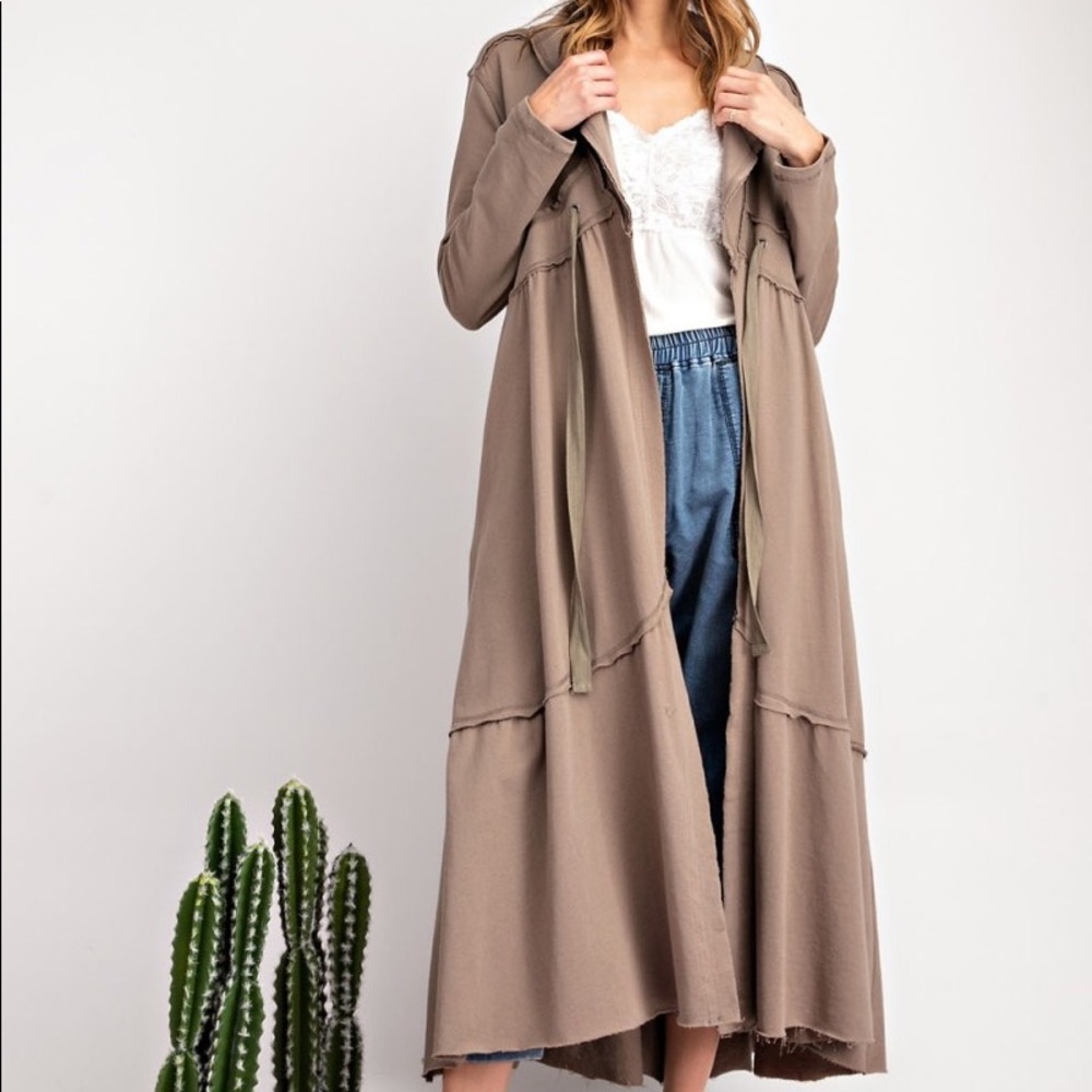 Easel NWT soft terry knit long cardi in sage grey